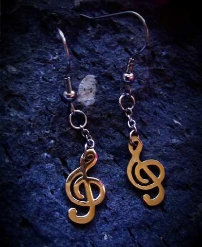 2-tone Musical Treble Clef Note Long Drop Hook Earrings