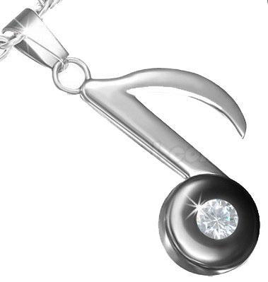 Musical Eight Note Bar Charm Pendant with CZ Stone