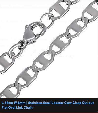 Stainless Steel Lobster Claw Clasp Cut-out Flat Oval Link Chain