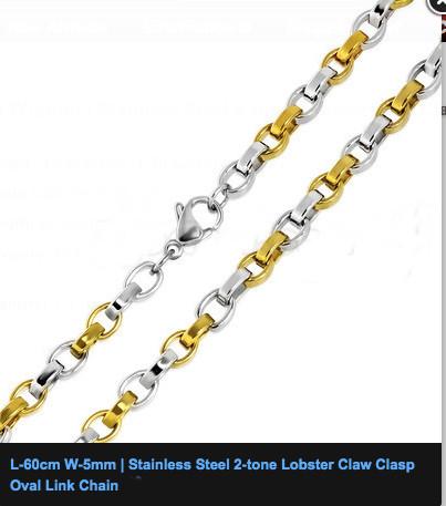 60cm 2 Tone Chunky Oval Link Chain - Unisex 5mm