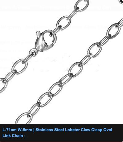 71cm W-5mm Stainless Steel Lobster Claw Clasp Oval Link Chain