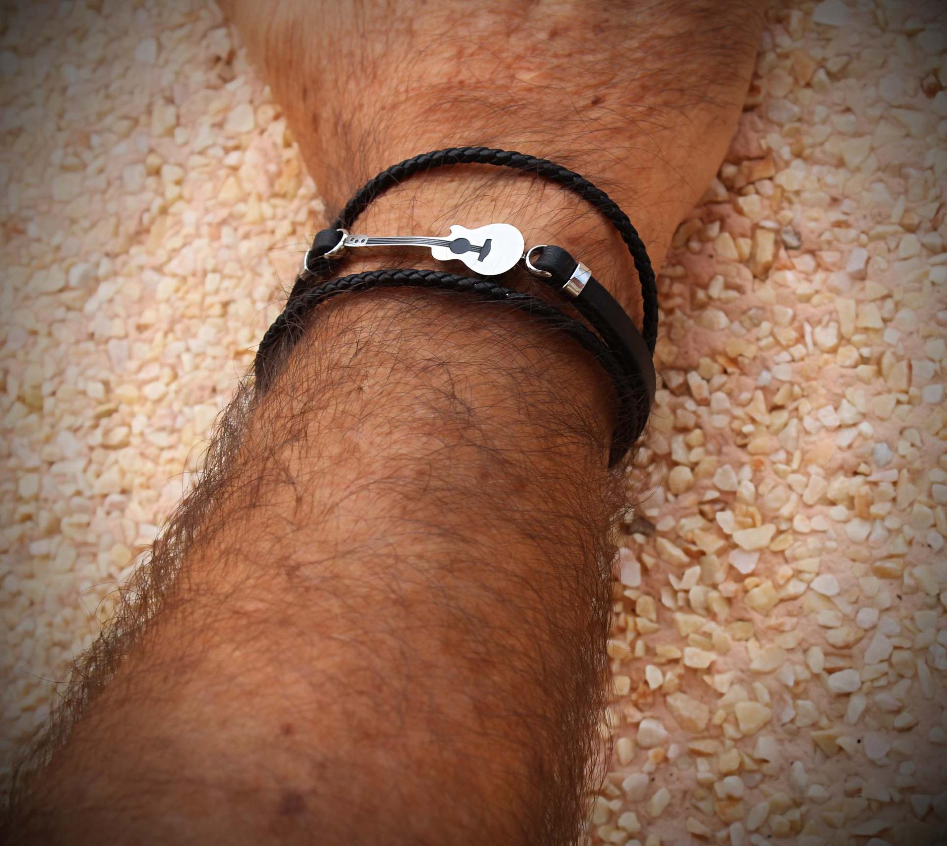 Acoustic Guitar Bracelet - Stainless Steel and Leather