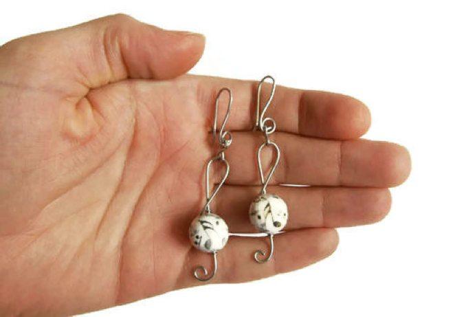 Treble Clef Earrings in Clay. Hand Crafted