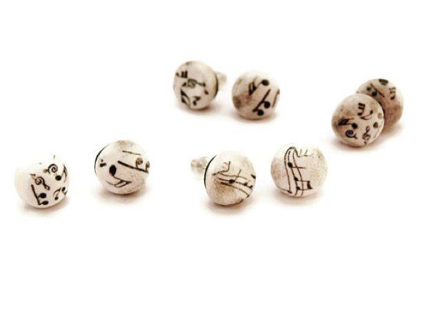 Black and White Clay Stud Music Earrings