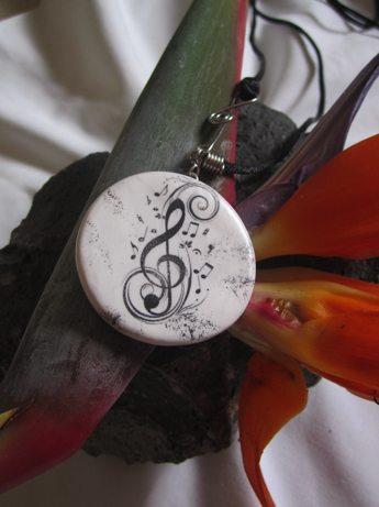 Black and White Treble clef adjustable pendant hand crafted