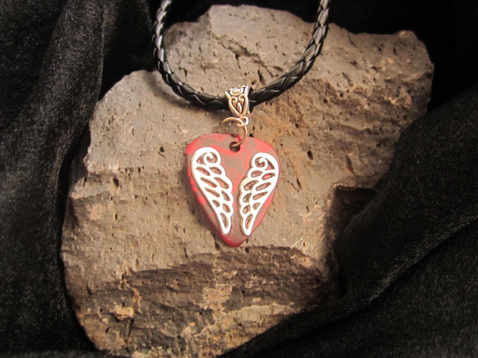 Guitar Pick Necklace with Angel Wings