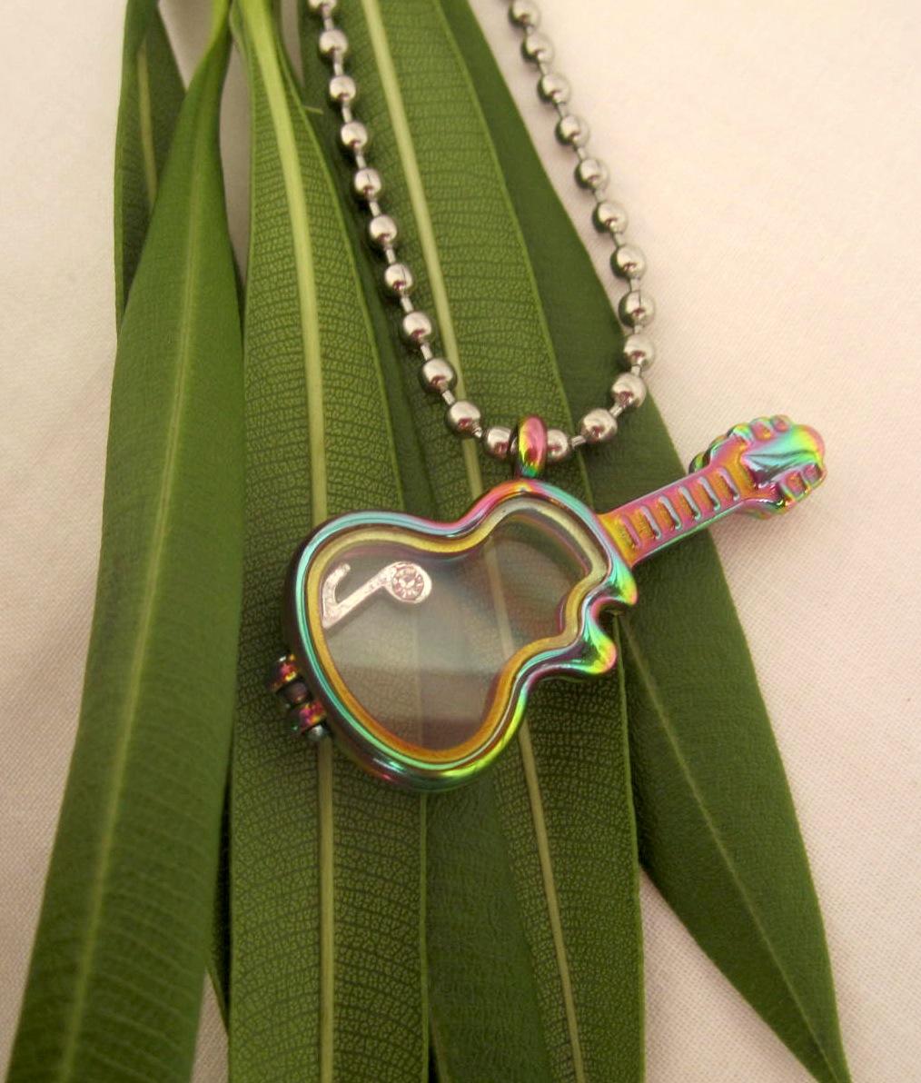 Anodized Stainless Steel Inner Glass Guitar Locket Pendant