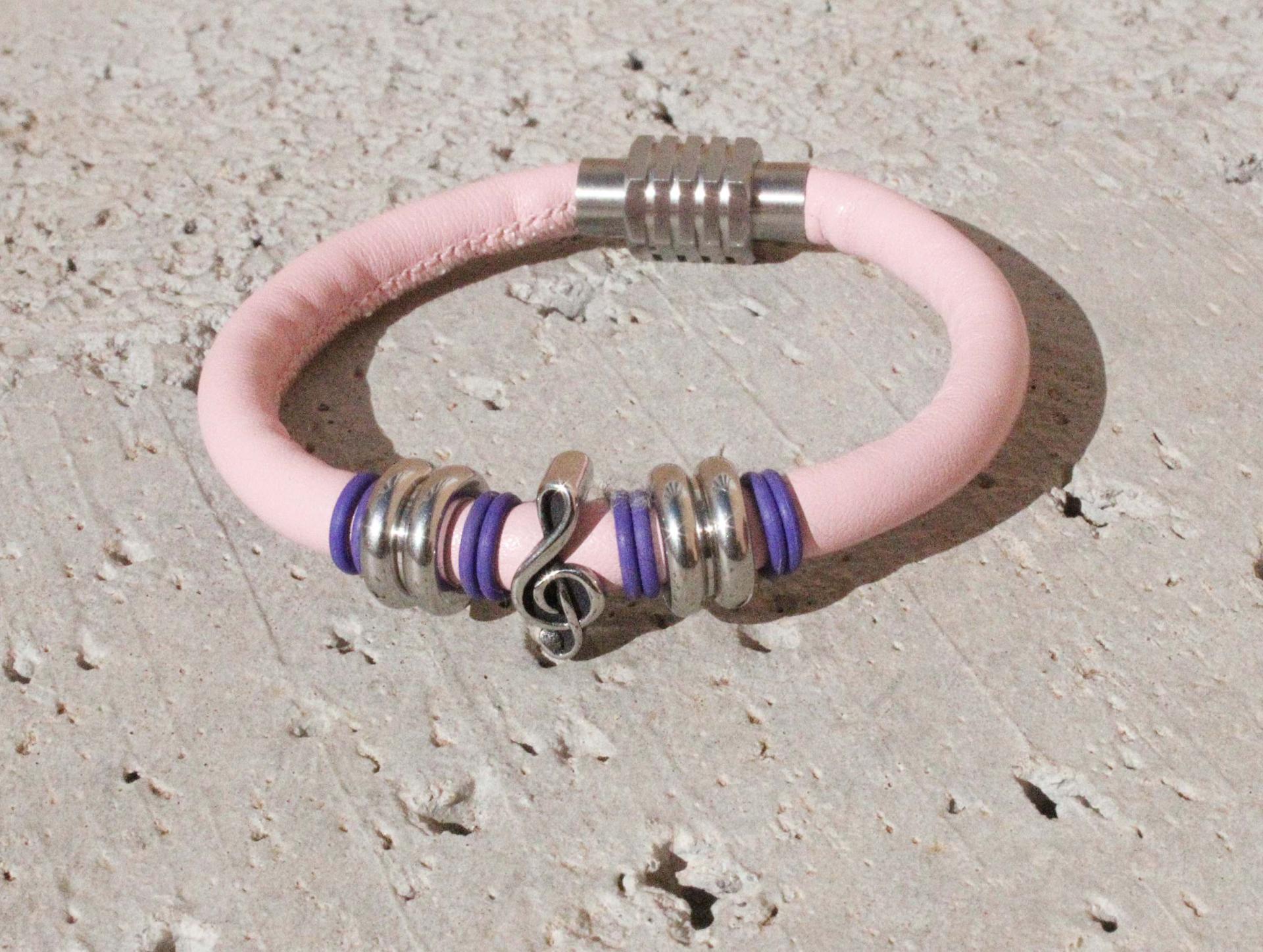 Baby Pink Leather Music Note  Clef Bracelet