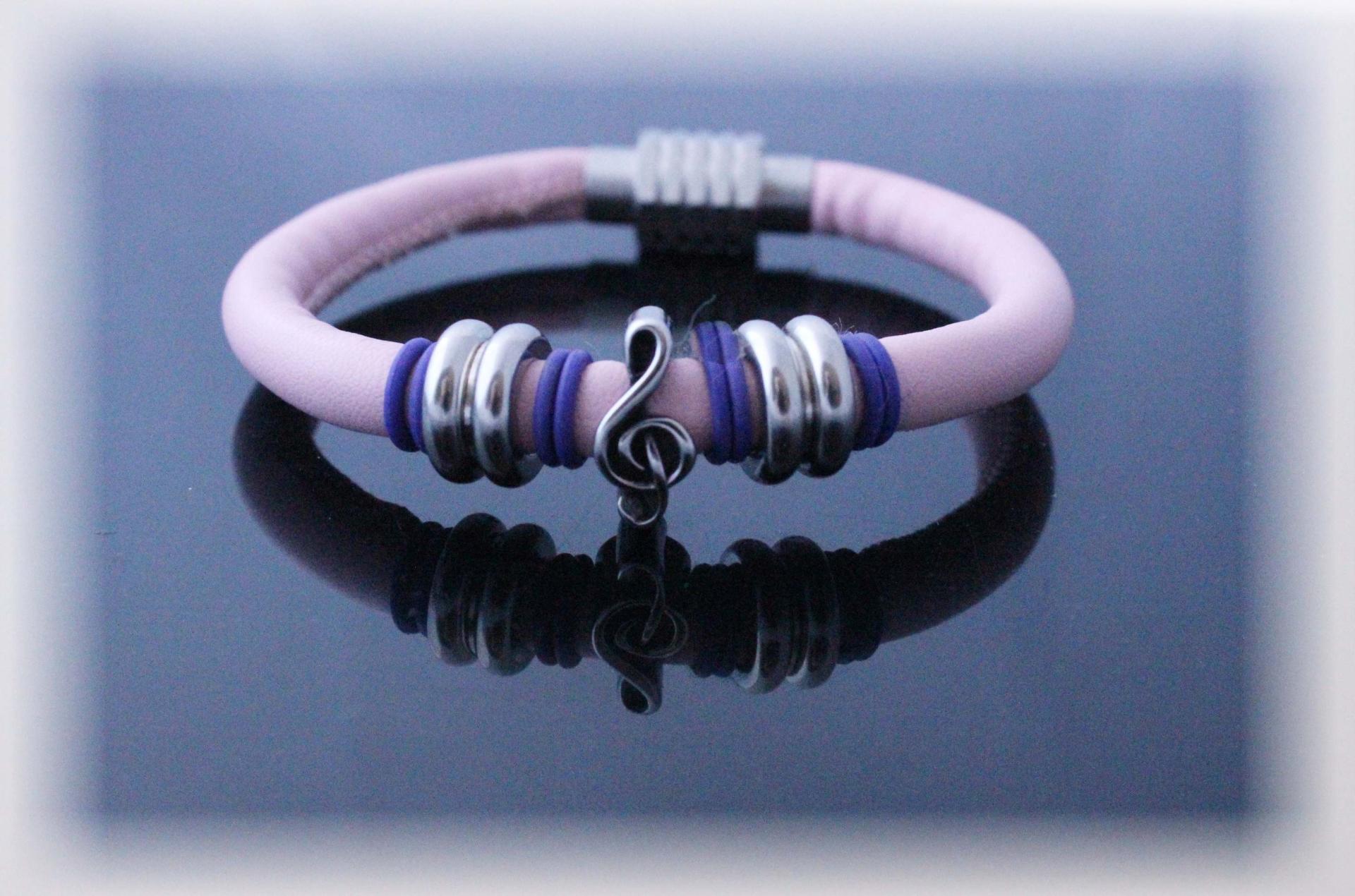 Baby Pink Leather Music Note Clef Bracelet