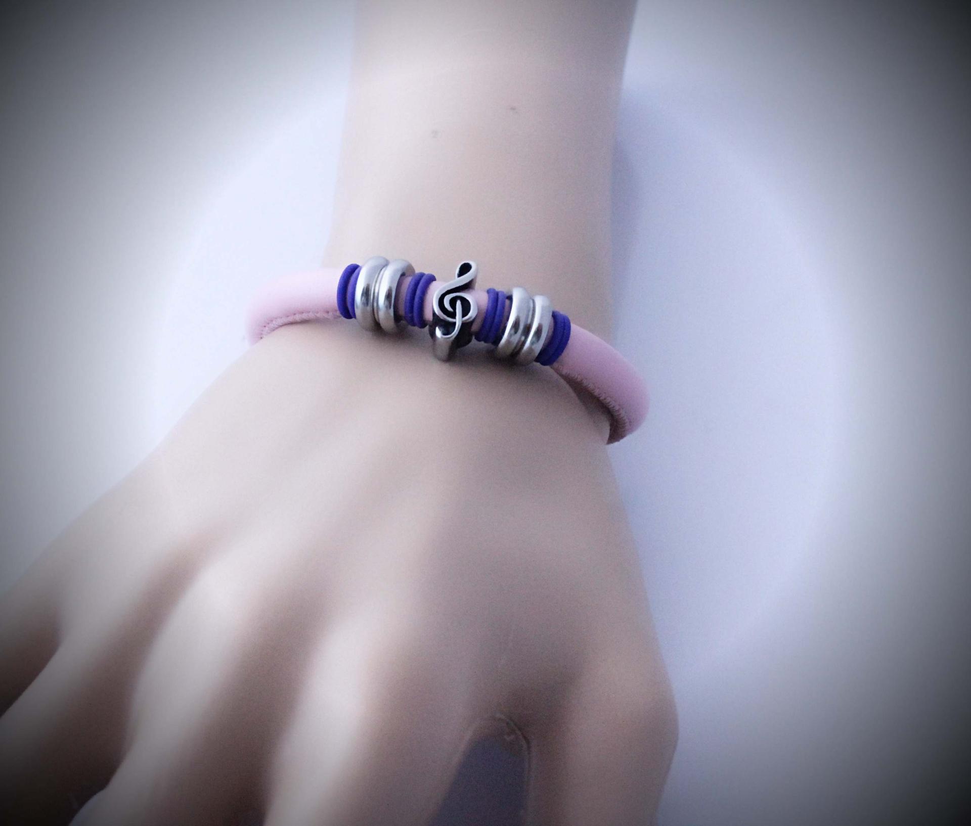 Baby Pink Leather Music Note Clef Bracelet