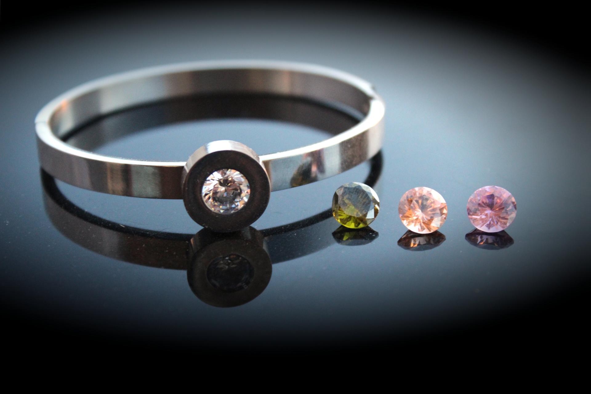 Unique Stainless Steel Stud Bangle With Interchangeable Gems