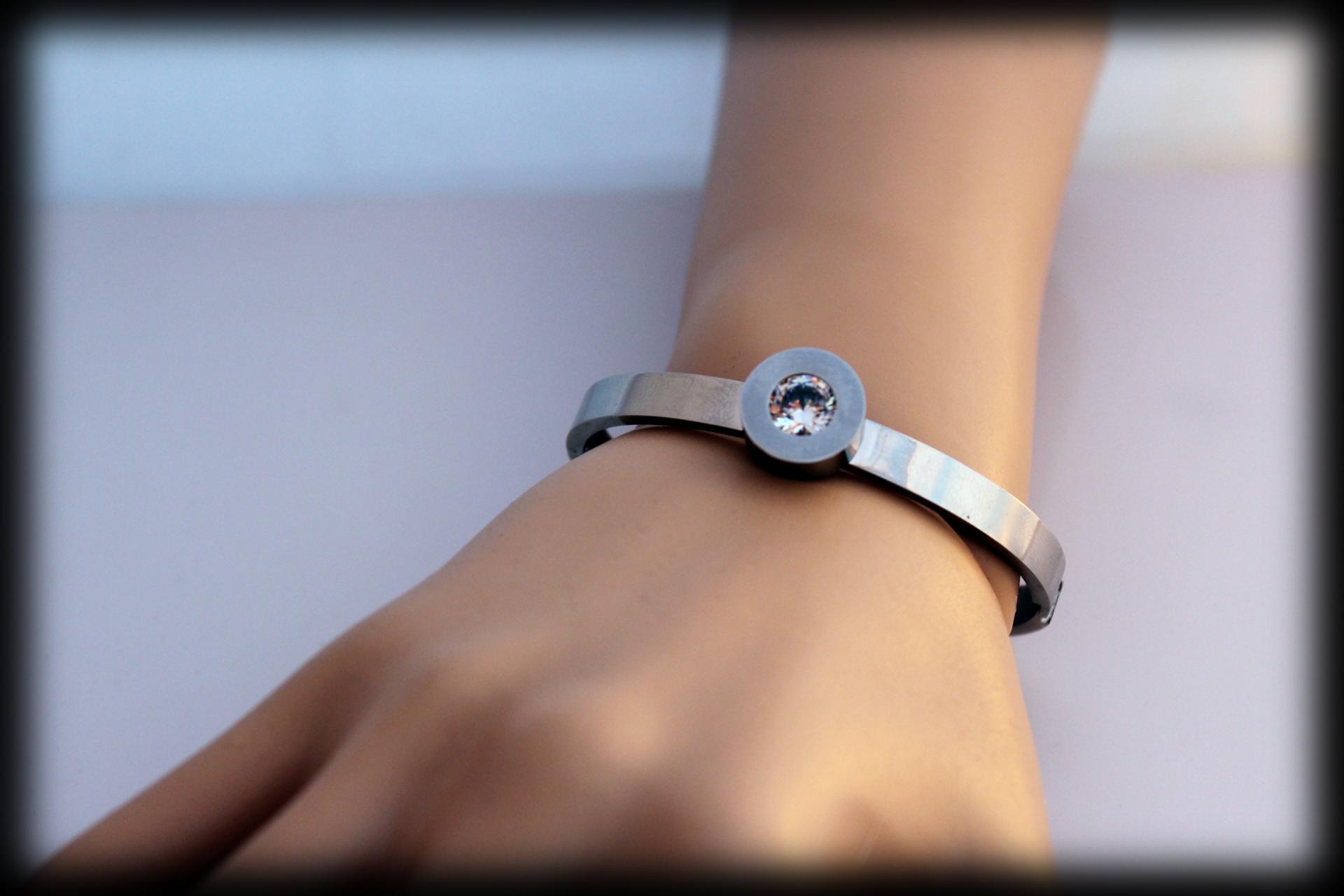 Unique Stainless Steel Stud Bangle With Interchangeable Gems