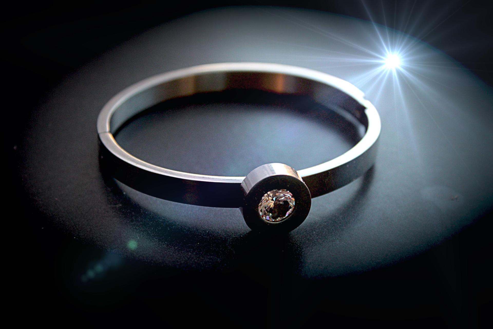 Unique Stainless Steel Stud Bangle With Interchangeable Gems