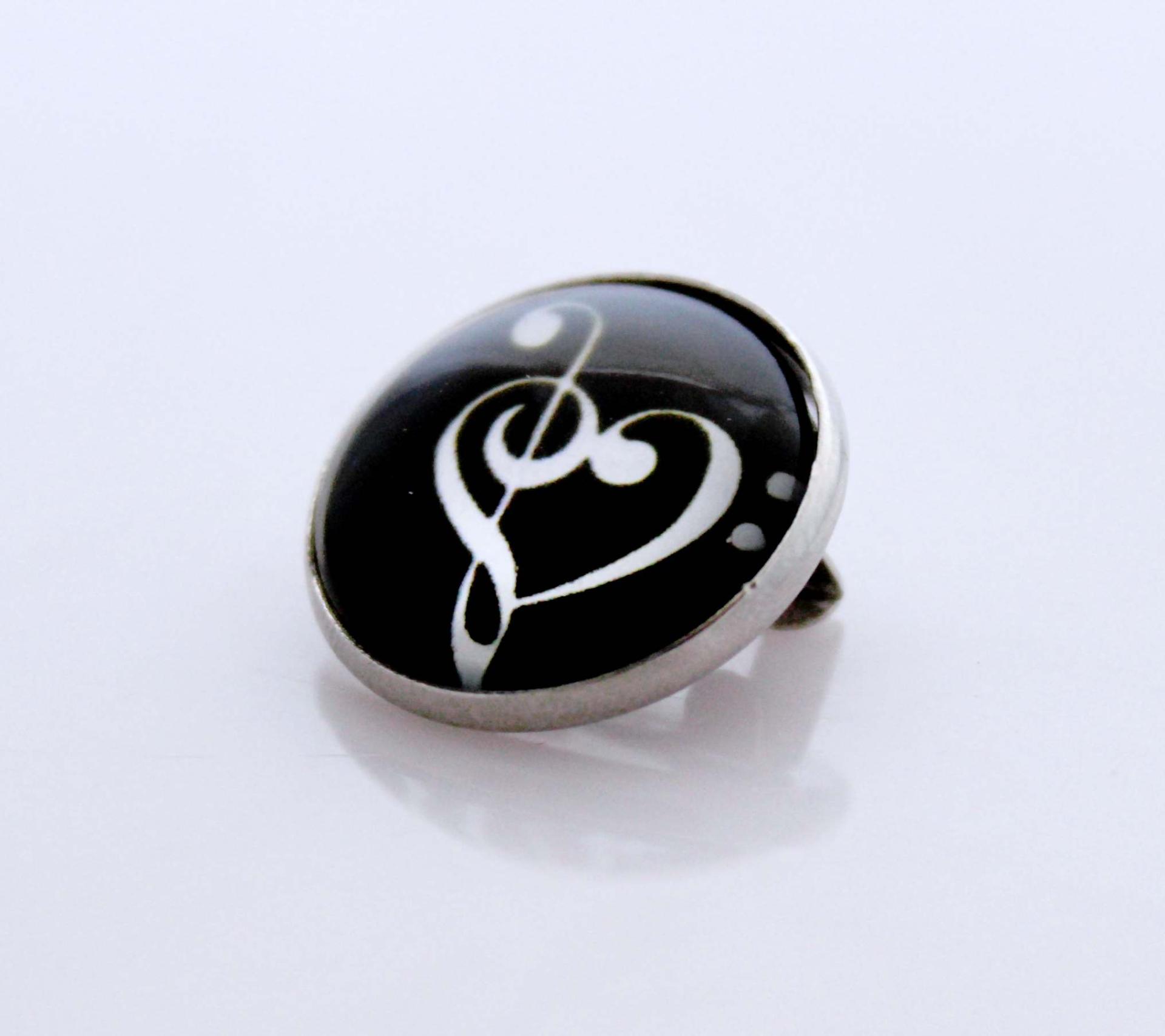 Music Note Treble Clef & Bass Clef Glass Cabouchon Badge