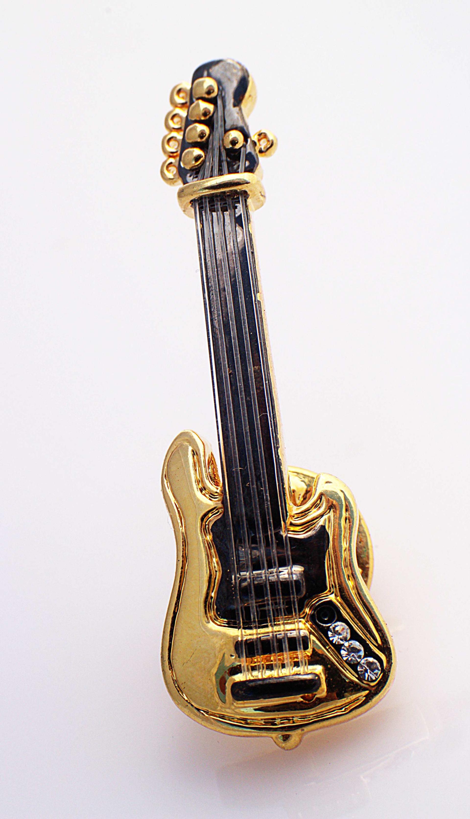 Bass Guitar Pin Badge With Real Strings