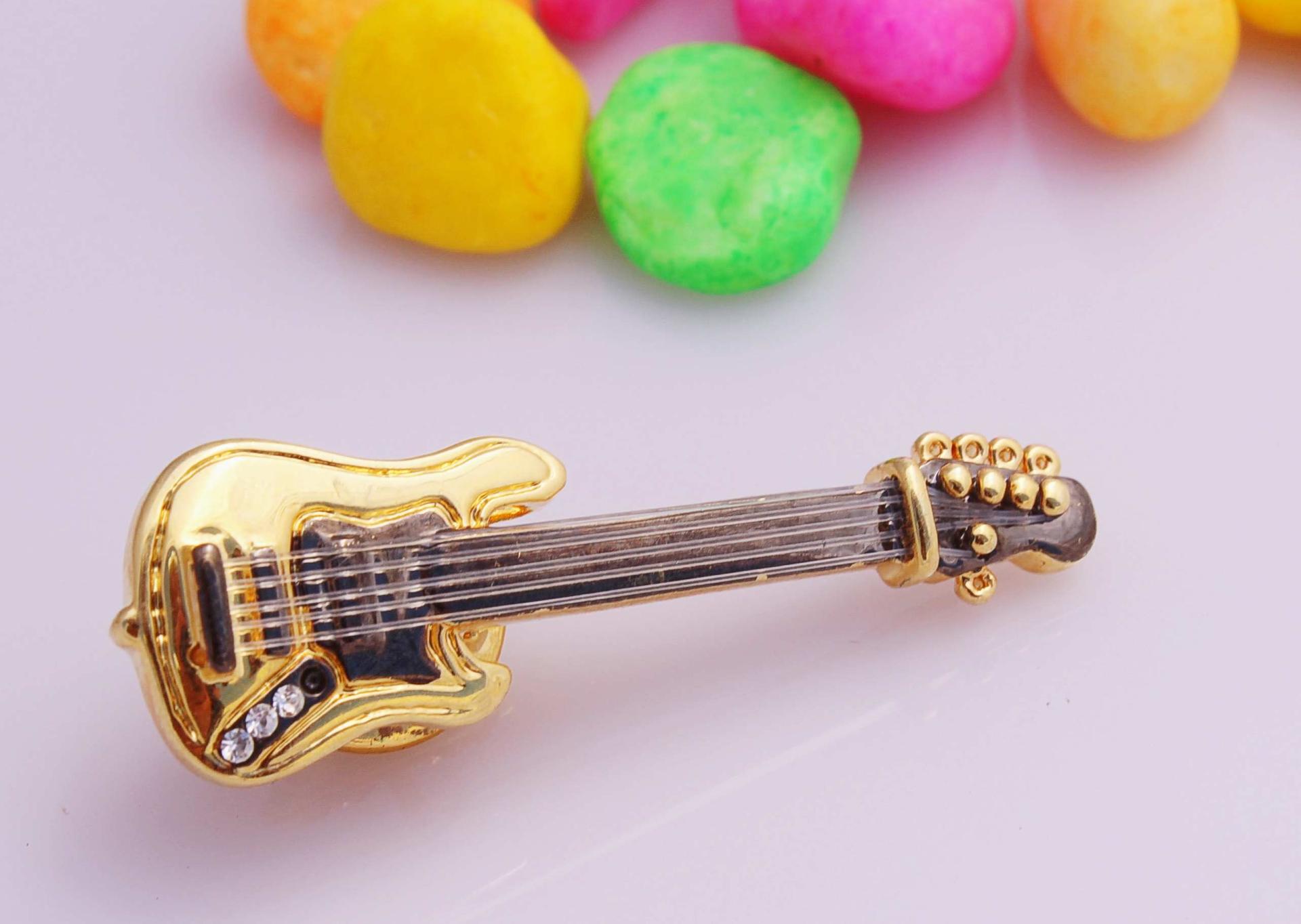 Bass Guitar Pin Badge With Real Strings