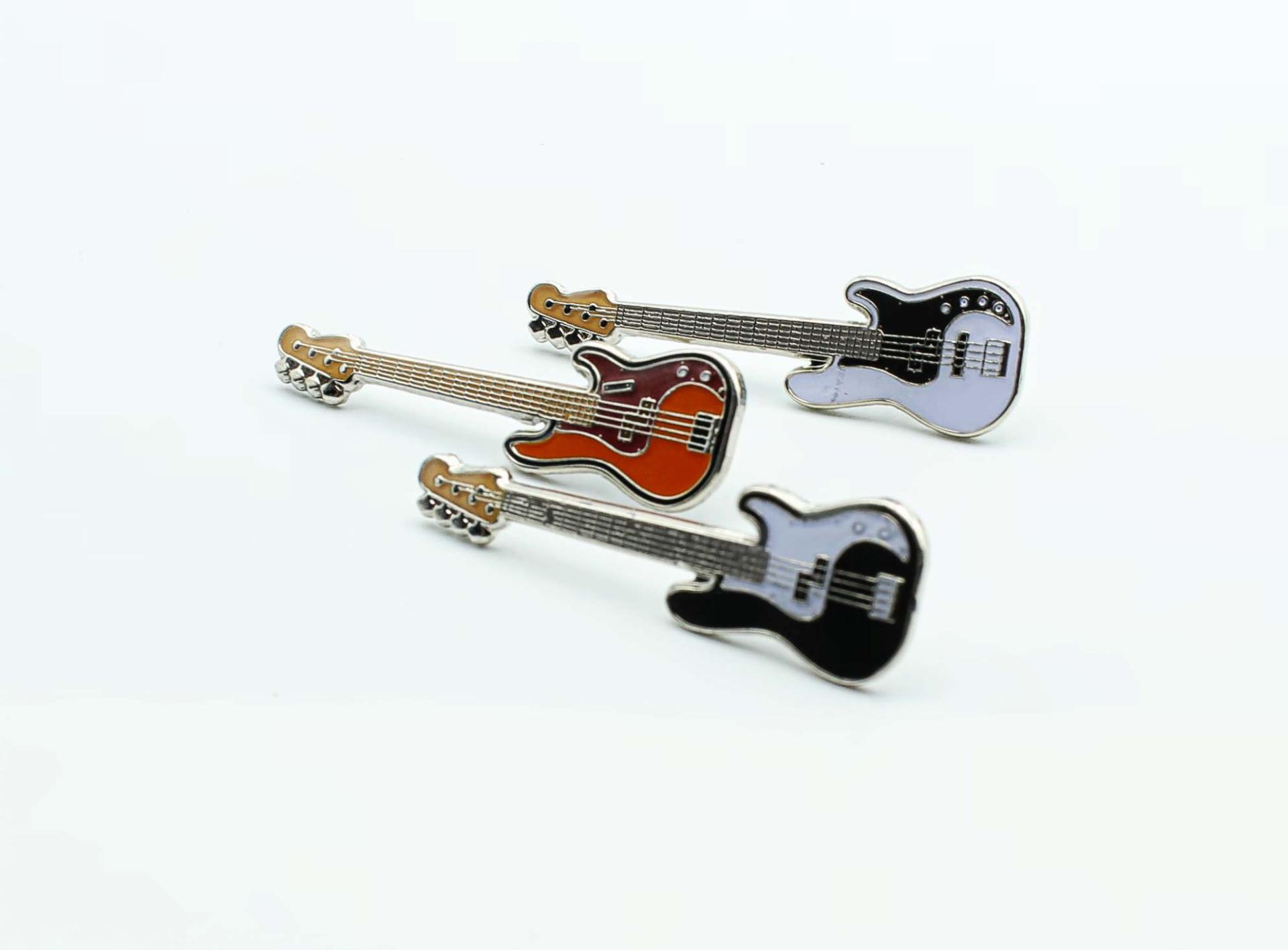 Bass Guitar Pin Badges In The Style Of Fender Precision - 3 Colours