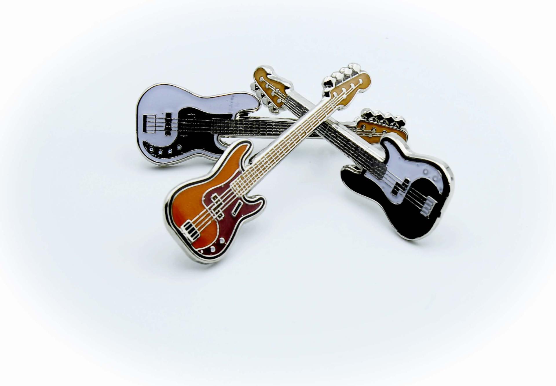 Bass Guitar Pin Badges In The Style Of Fender Precision - 3 Colours