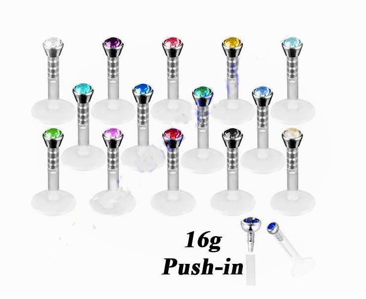 Crystal Bioplast Flexible Labret Piercing Stud Jewelry 16g