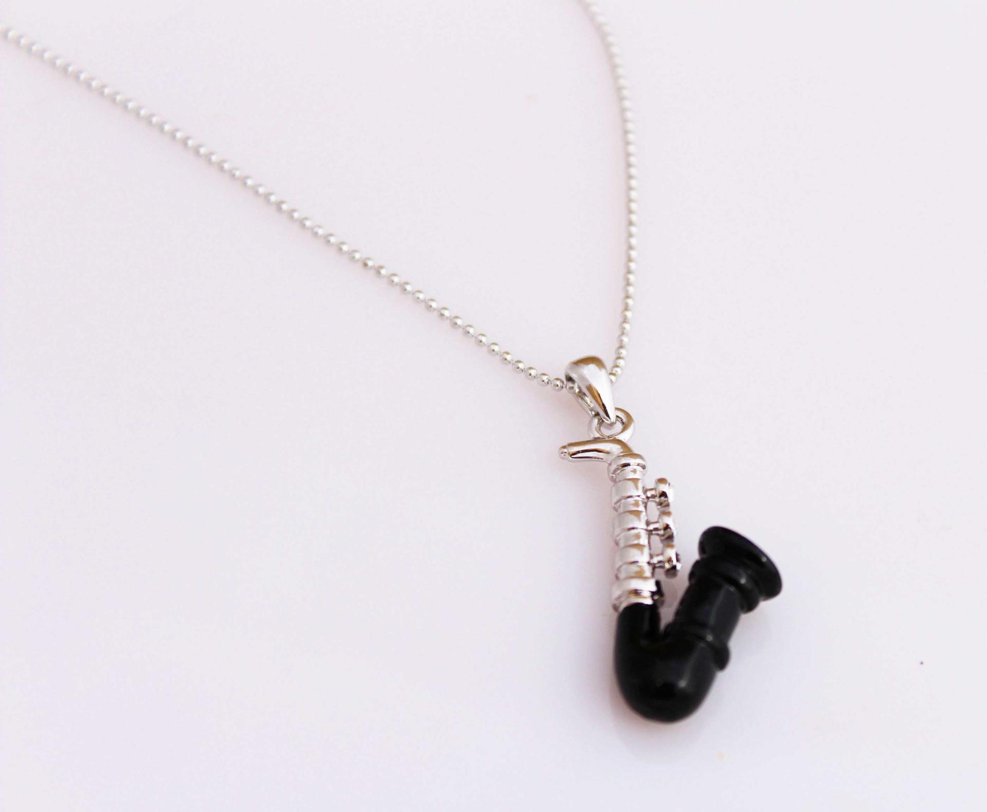 Saxophone Necklace Silver & Black