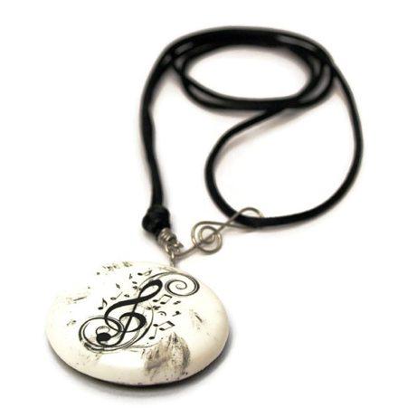 Black and White Treble clef adjustable pendant hand crafted