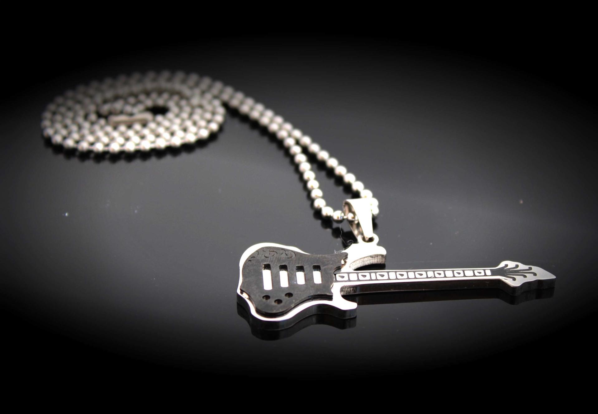 Titanium Guitar Pendants On Ball Chain - Choice of Colour and Chain