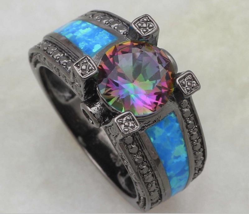 Rainbow Topaz Ring in Black Gun Metal