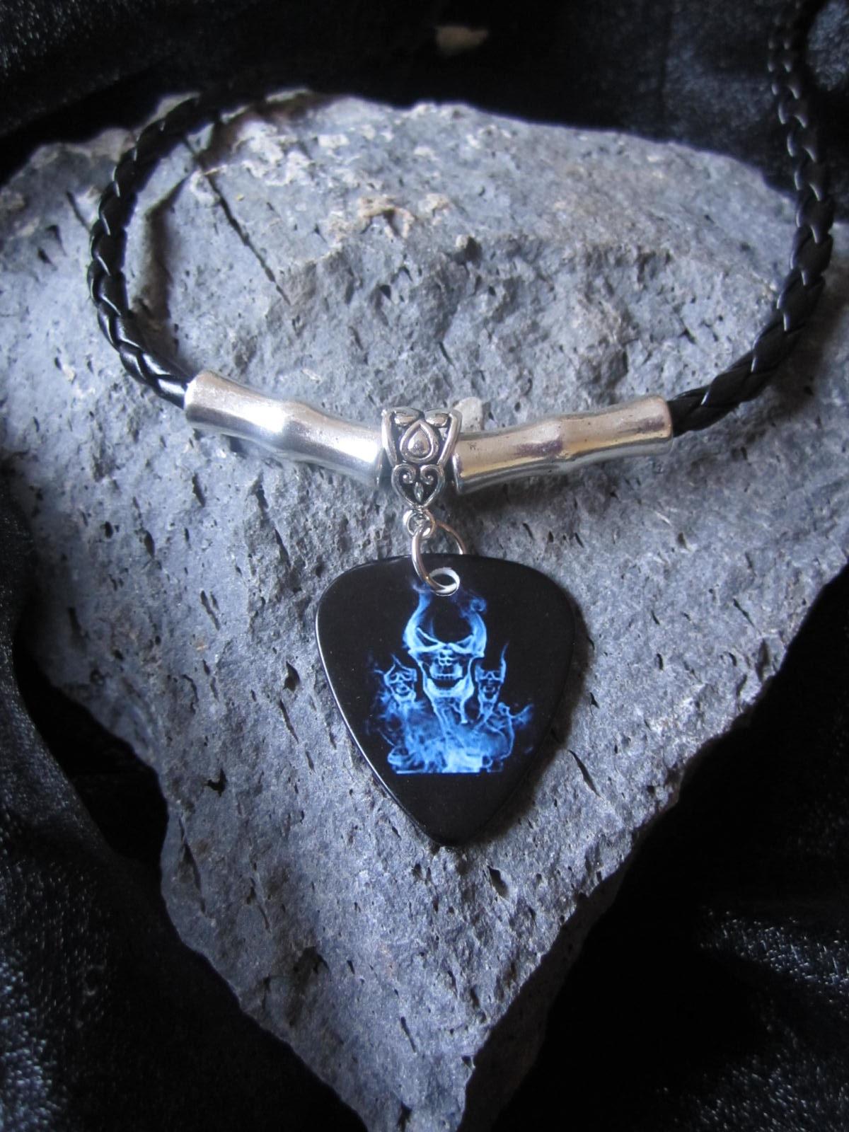 Guitar Pick Choker Necklace With Skull Theme