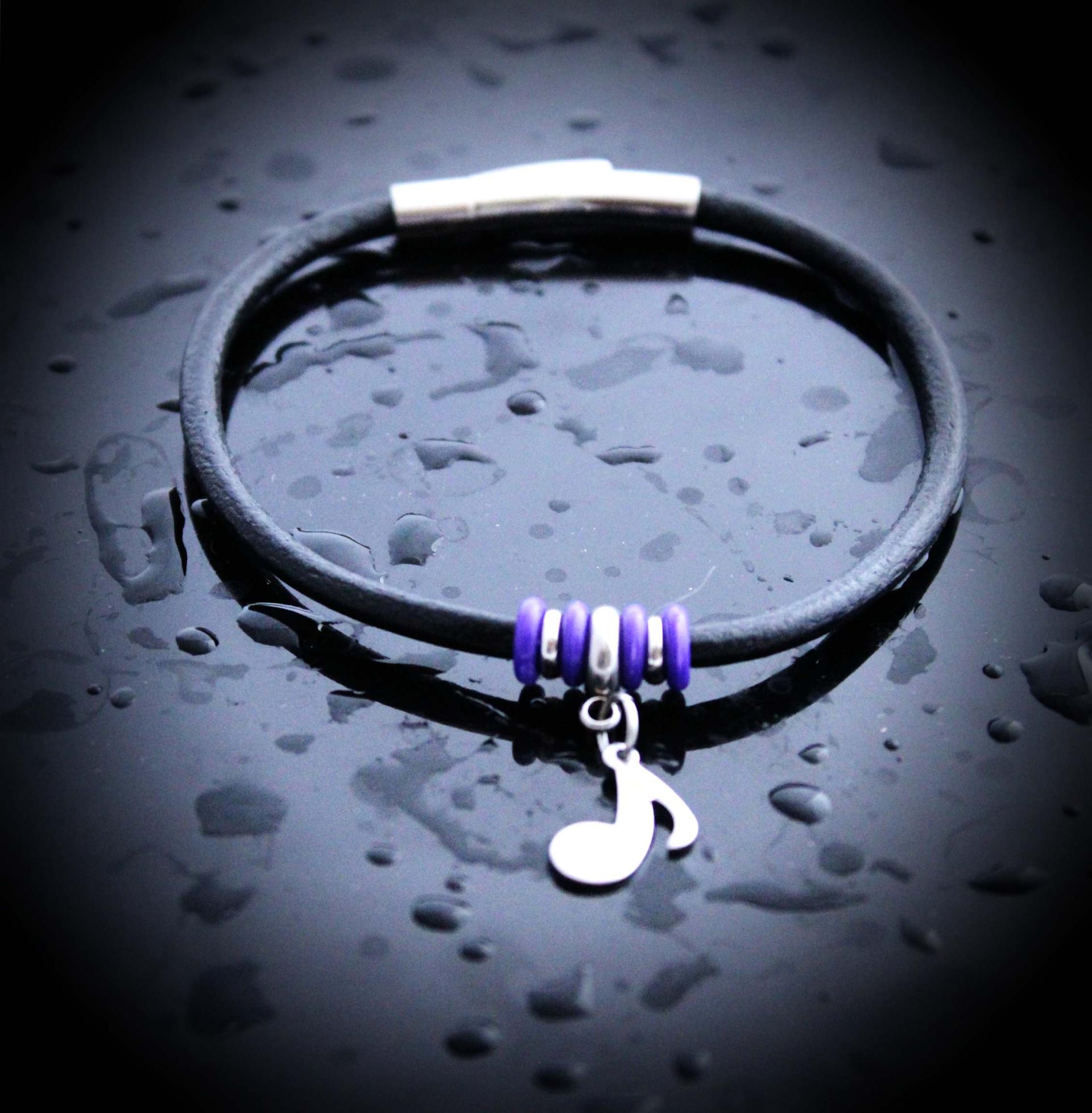 Leather and Steel Music Note Bracelet - Customisable!