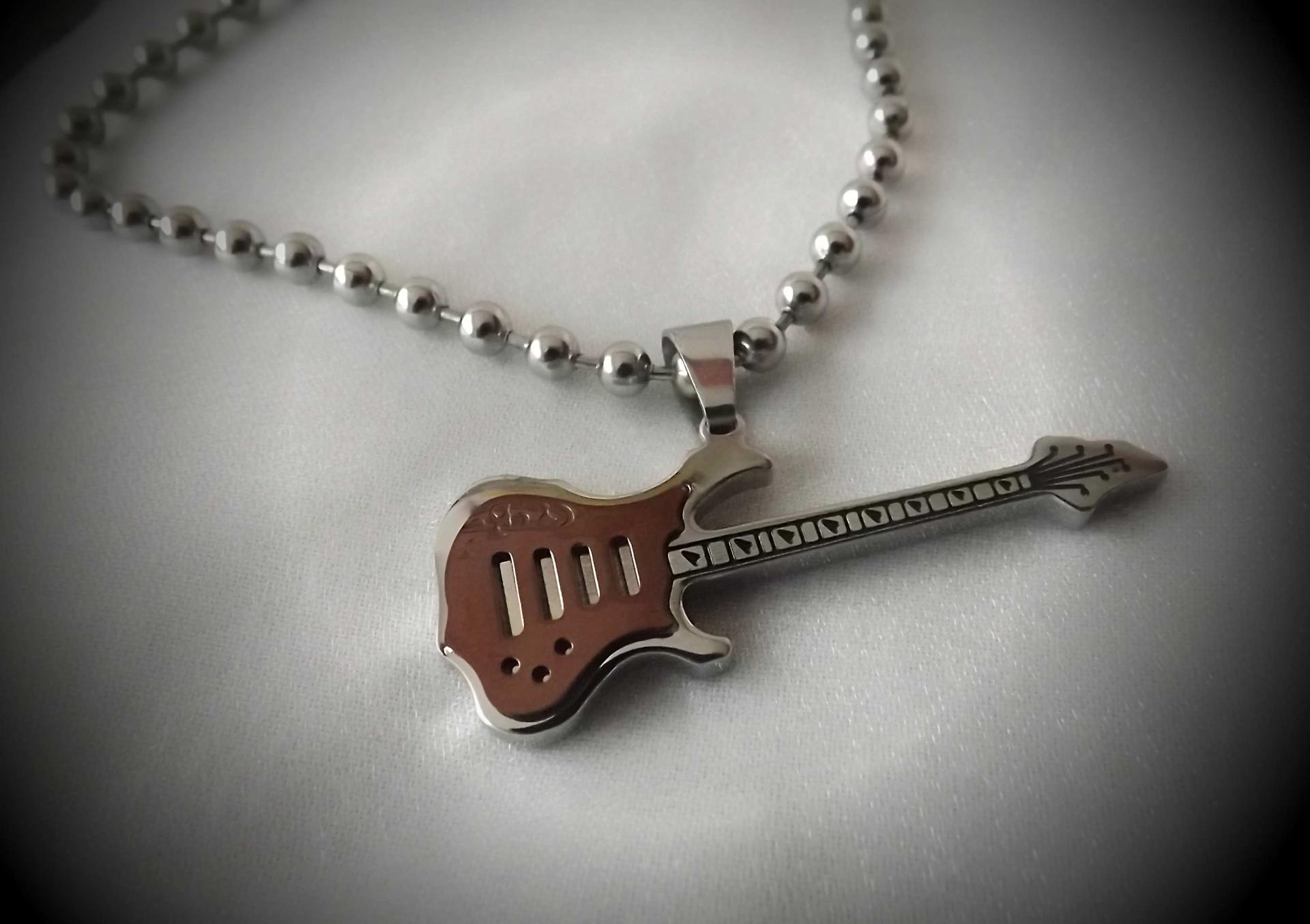 Bronze 2 tone guitar pendant