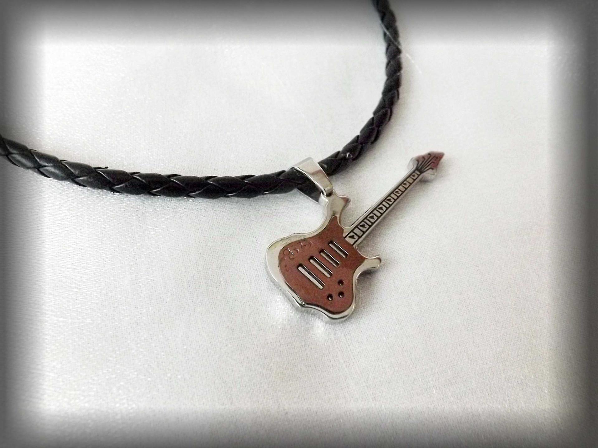 Bronze 2 tone guitar pendant "slimline" style on 4mm cord