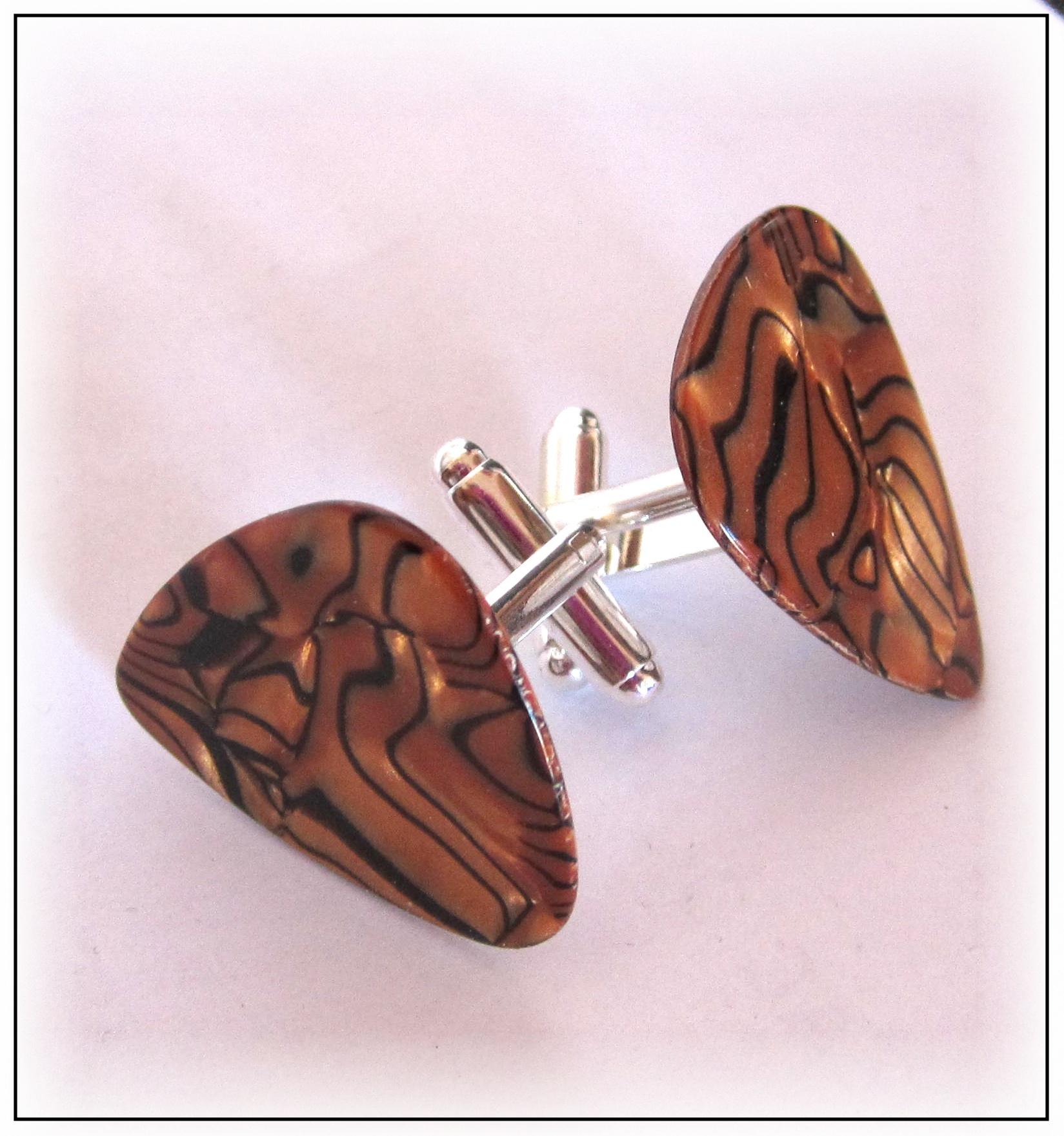 Guitar Pick Cufflinks - Bronze Pearl Style