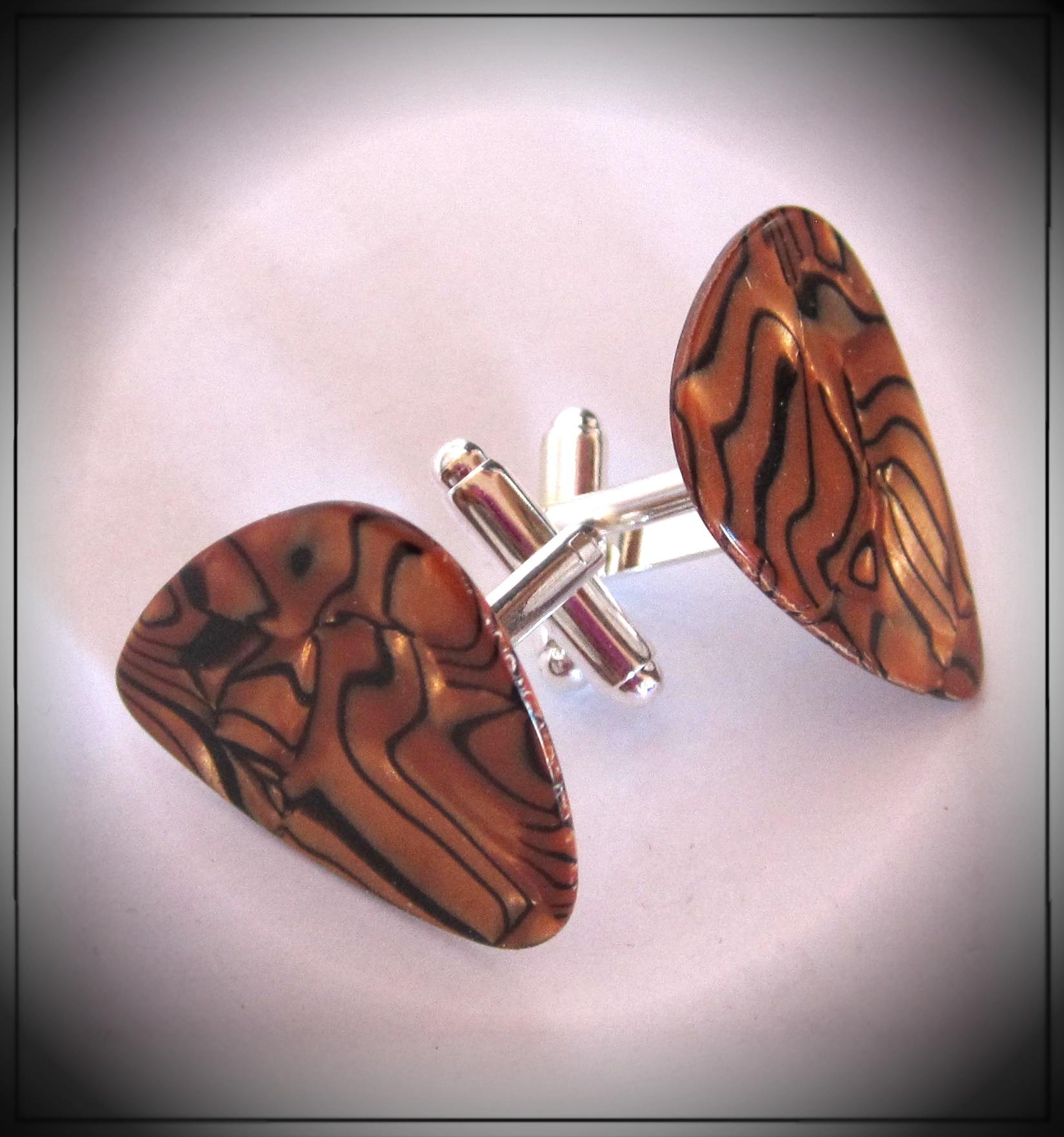 Guitar Pick Cufflinks - Bronze Pearl Style