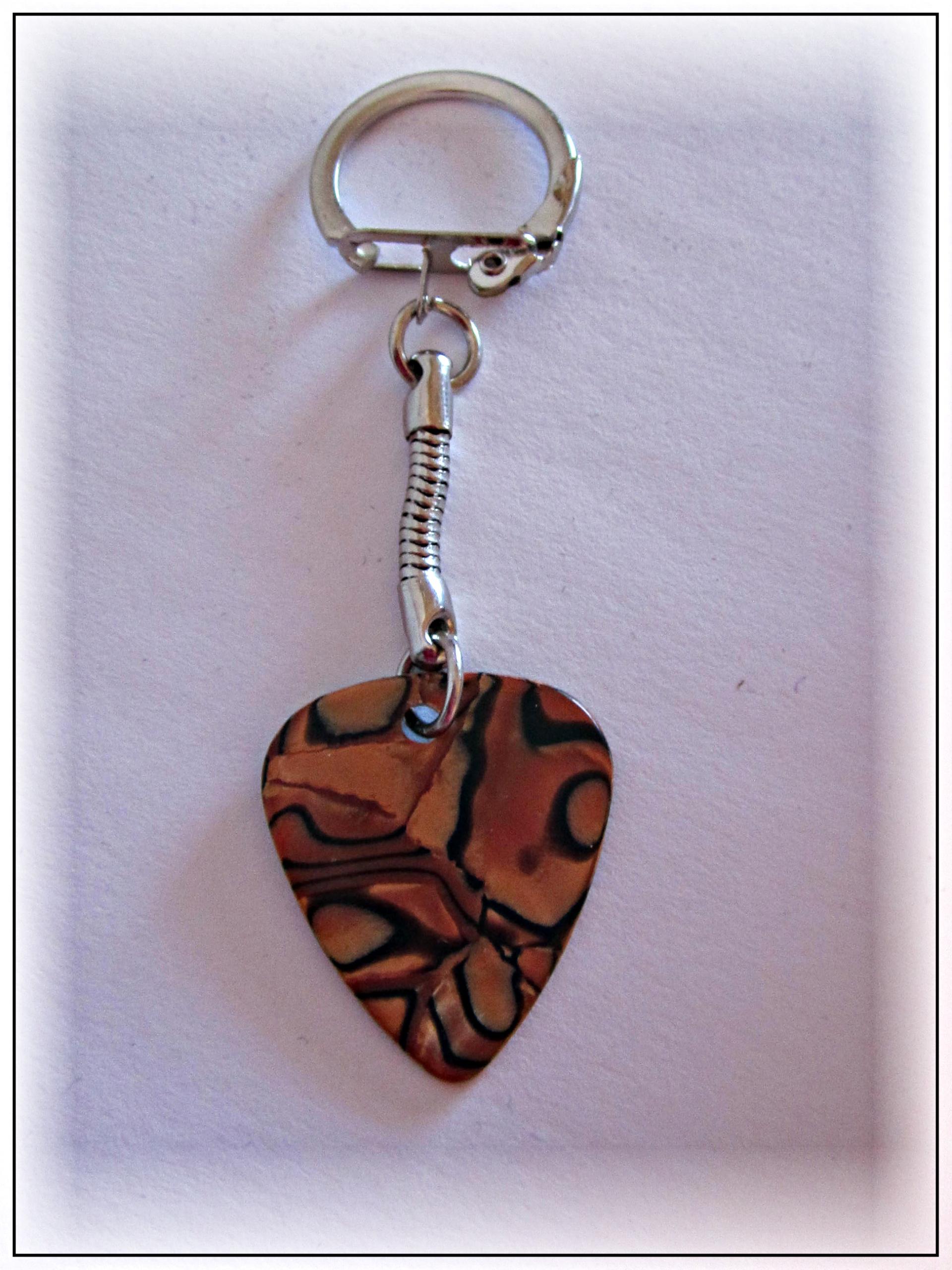 Guitar Pick Keyring in Bronze or Seashell Pearl