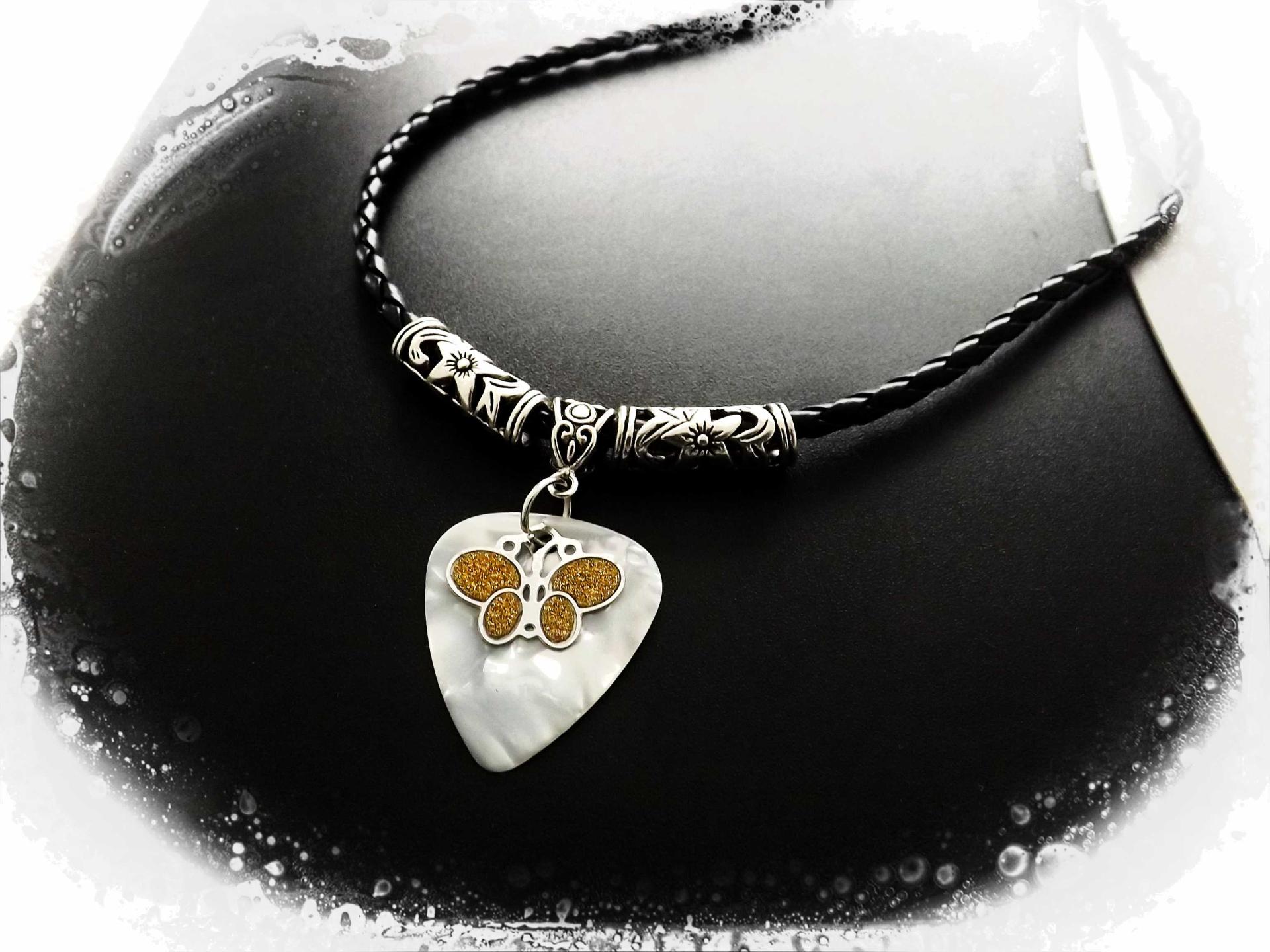 Guitar Pick with Sandblasted Butterfly Charm