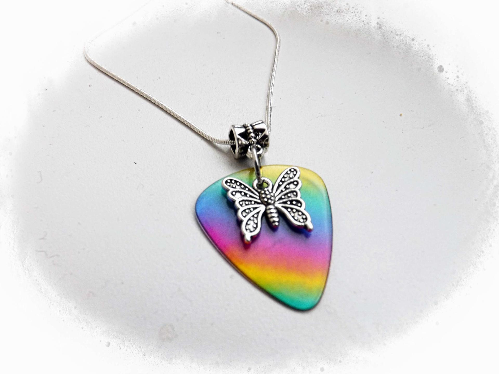 Butterfly on Rainbow Guitar Pick - Customisable!