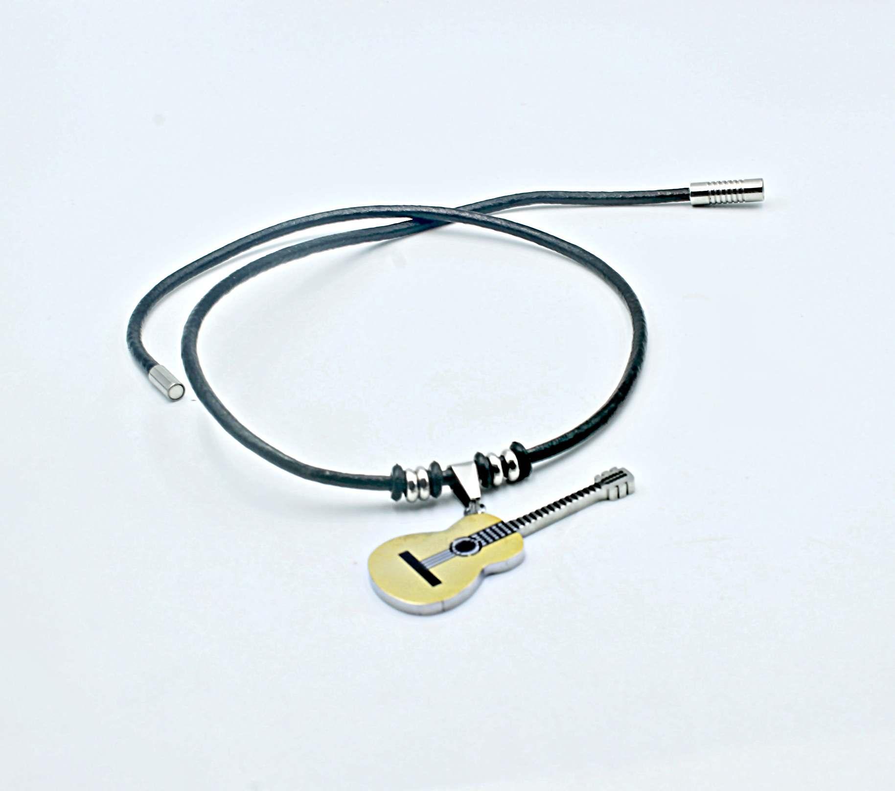 Acoustic Guitar 2 Tone Titanium &  Leather Choker