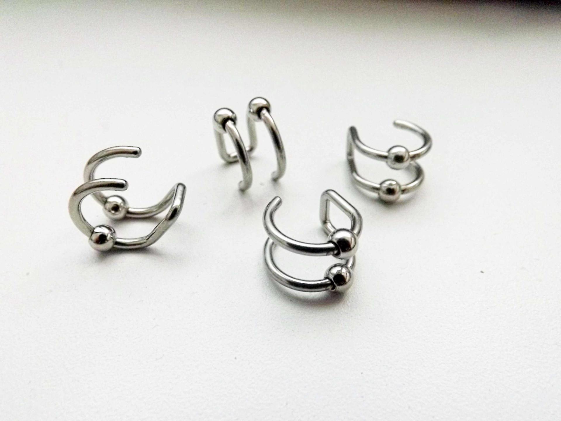 Steel Double Hoop Cartilage Clip On with Balls