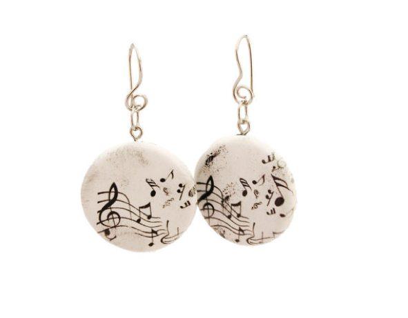 Black and White Clay Drop Music Earrings