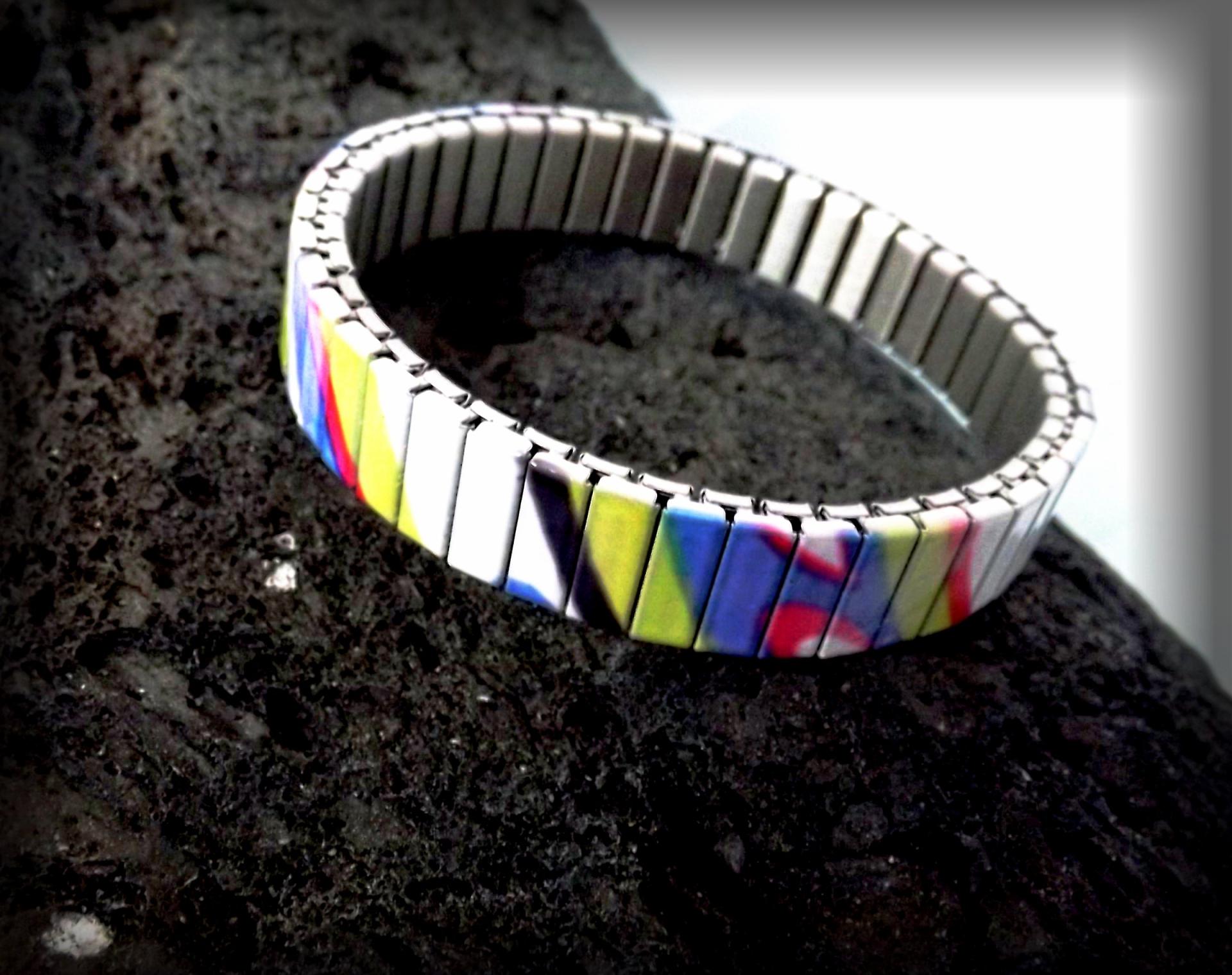 Stainless Steel Colorful Art Paint Stretch Bracelet