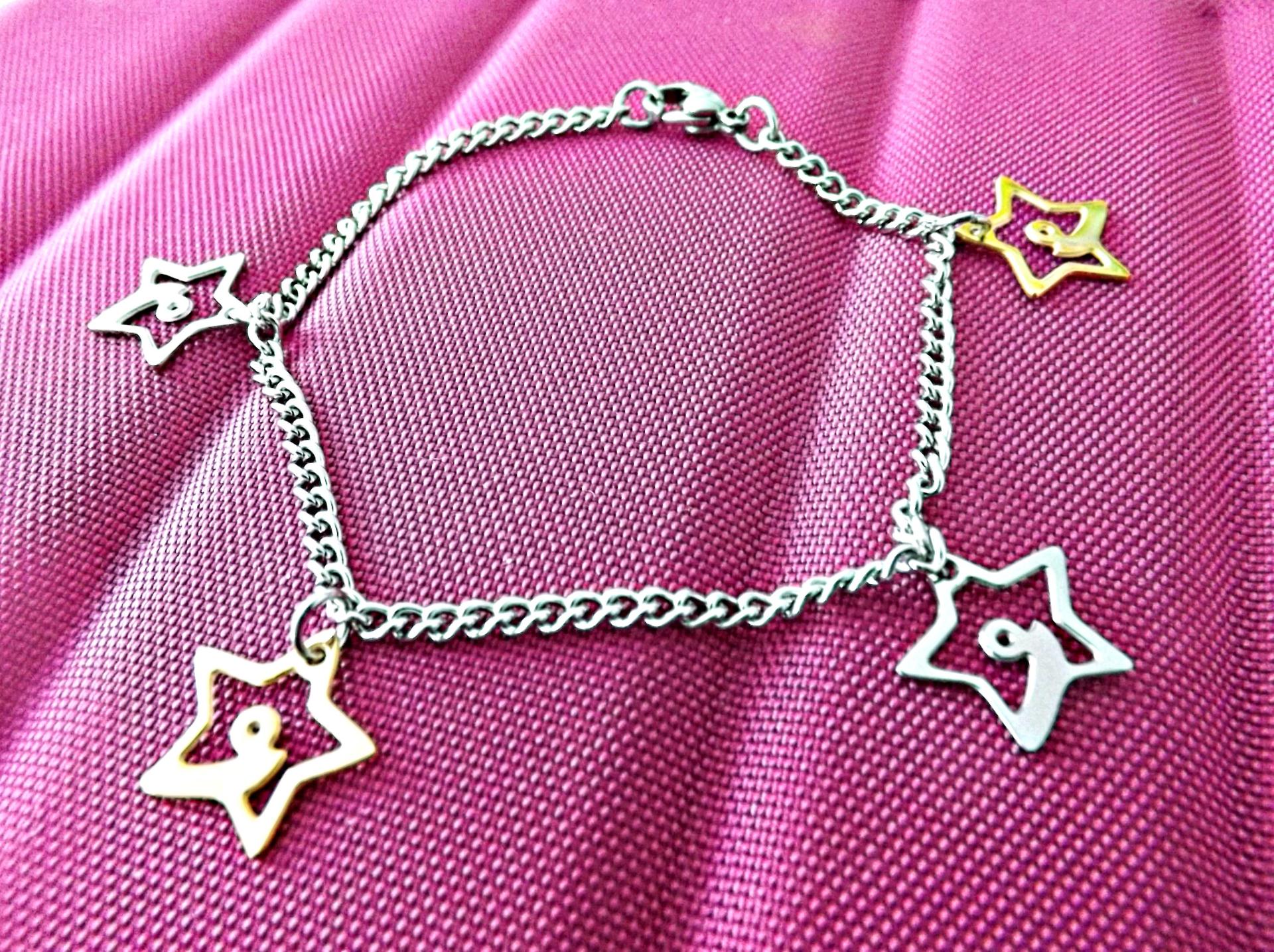 Stainless Steel 2-tone Star Comet Charm Link Chain Bracelet/ Anklet