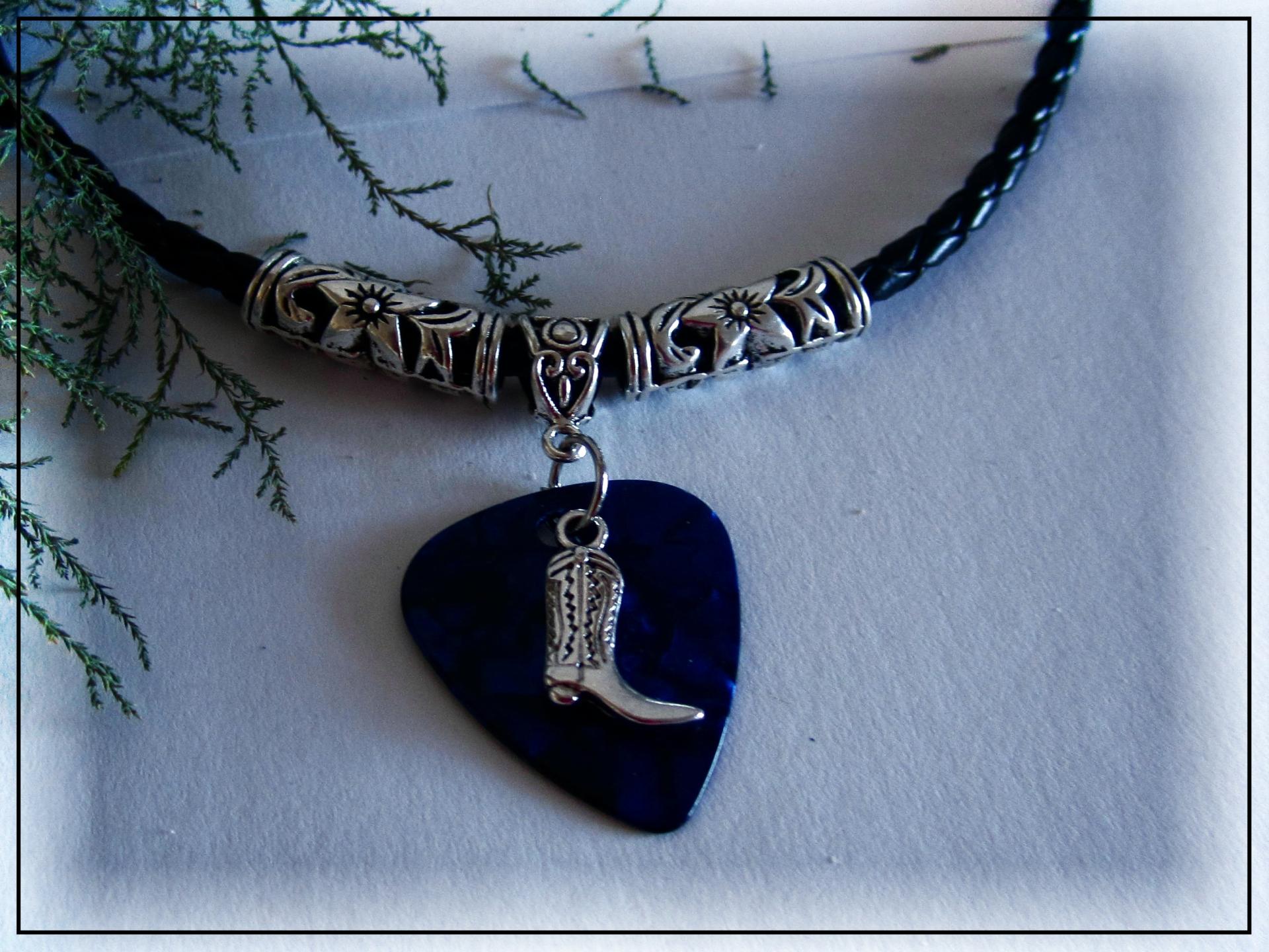 Cowboy Boot Necklace or Choker on Guitar Pick