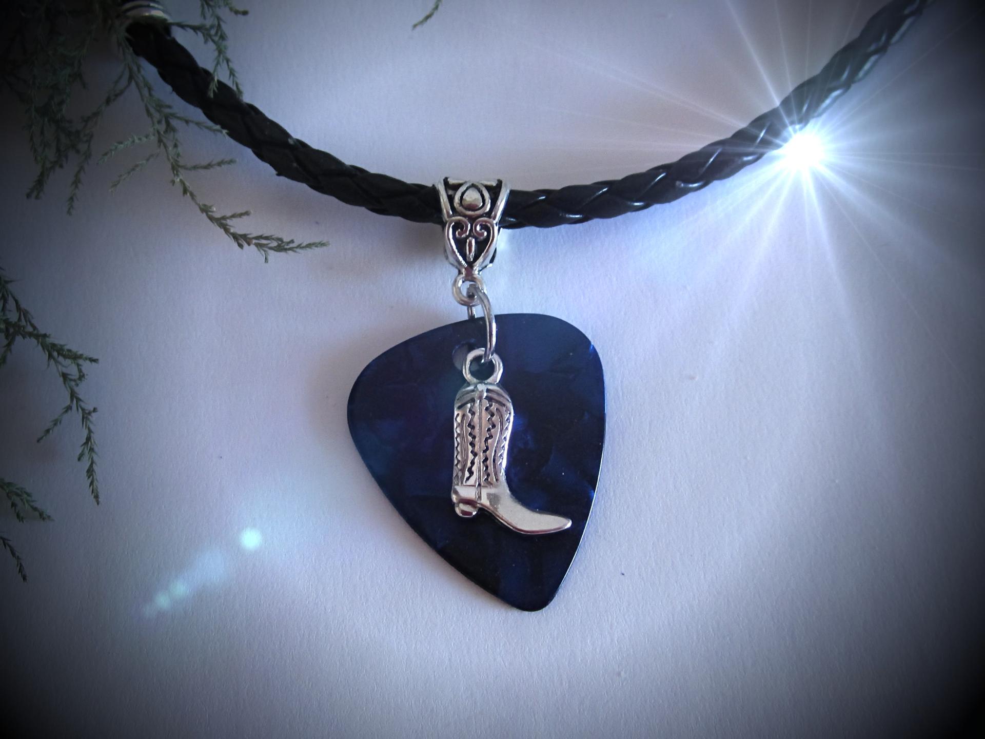 Cowboy Boot Necklace or Choker on Guitar Pick