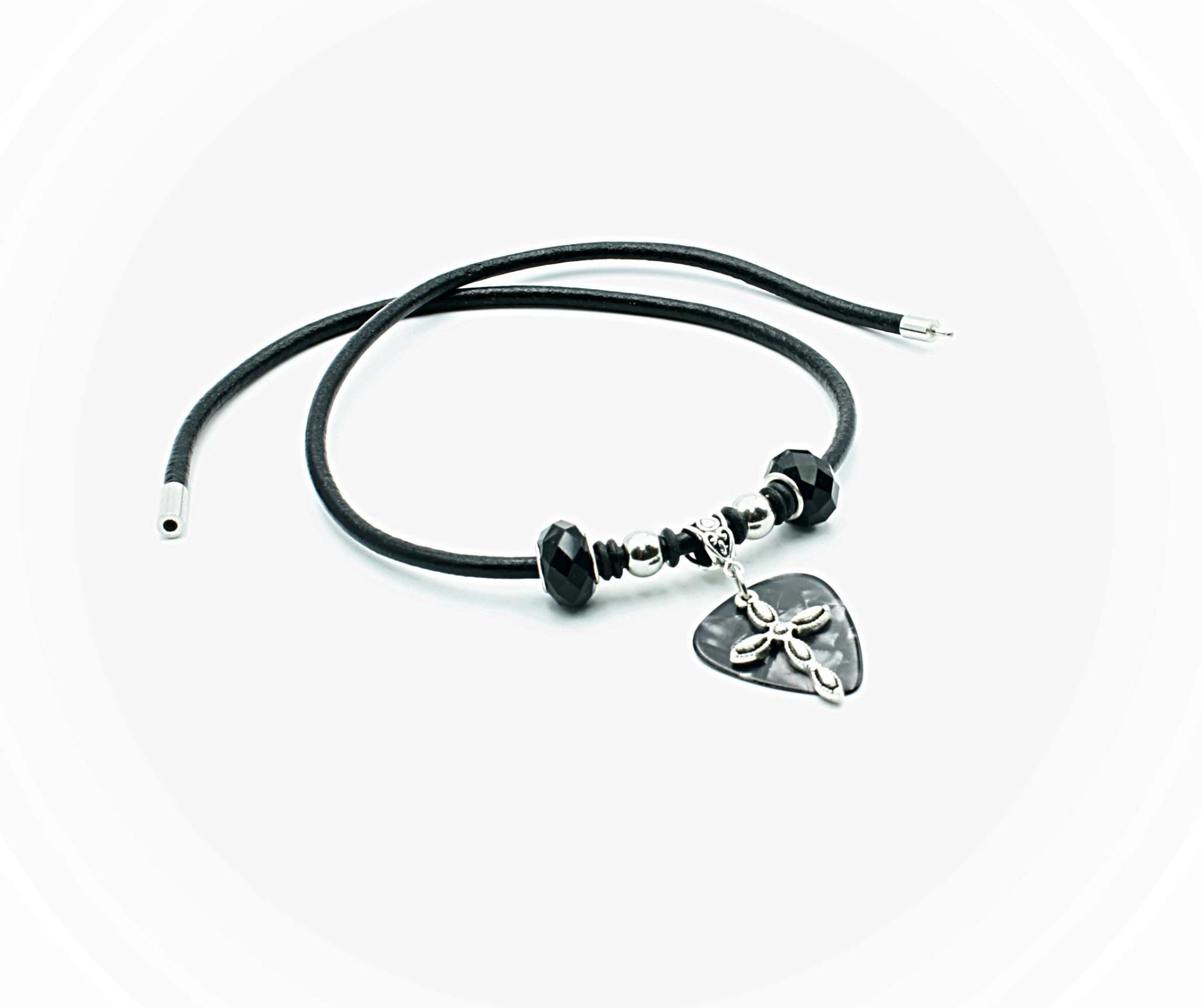 Guitar Pick Necklace With Cross - Genuine Leather -Premier Collection