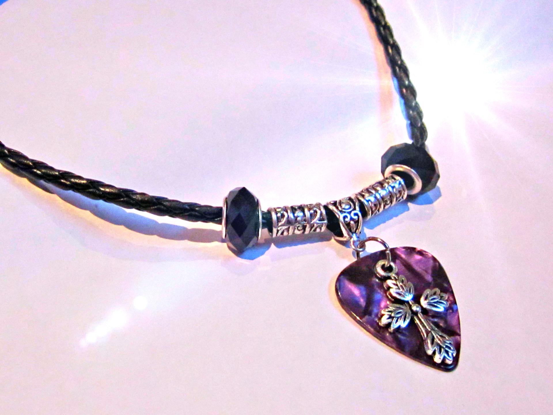 Guitar Pick Necklace With A Cross Charm