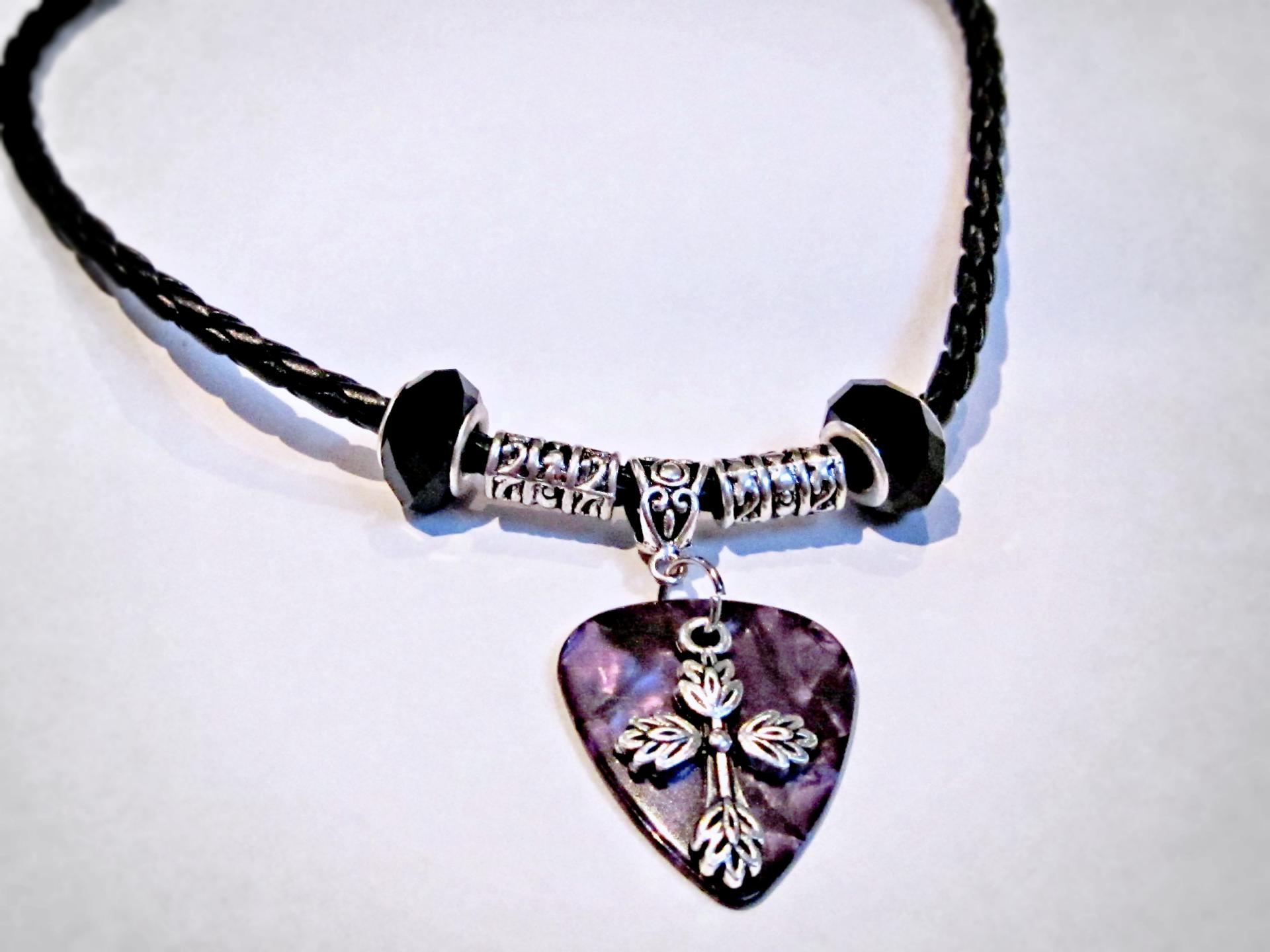 Guitar Pick Necklace With A Cross Charm