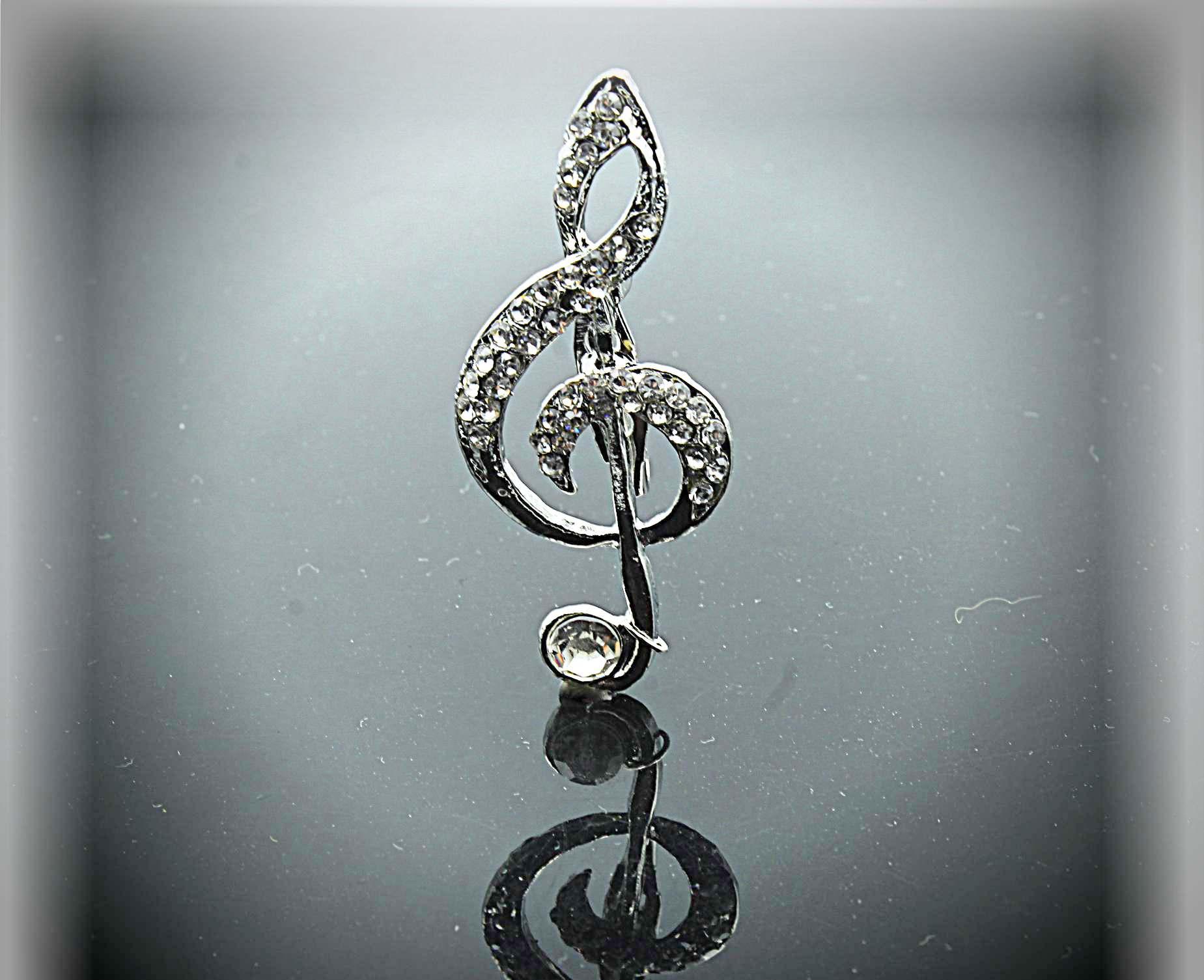 Music G Clef Brooch With Crystal Stones