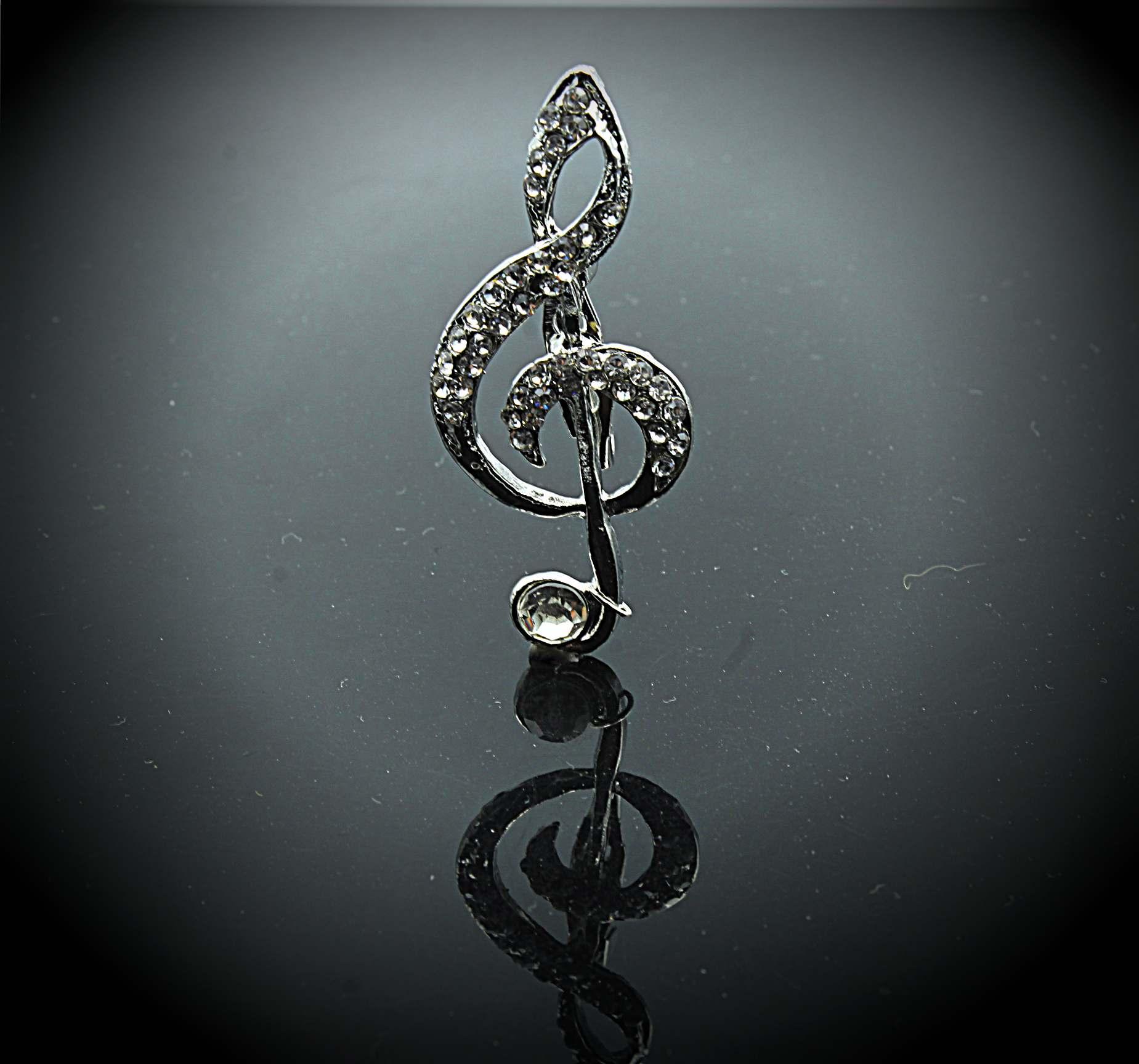 Music G Clef Brooch With Crystal Stones