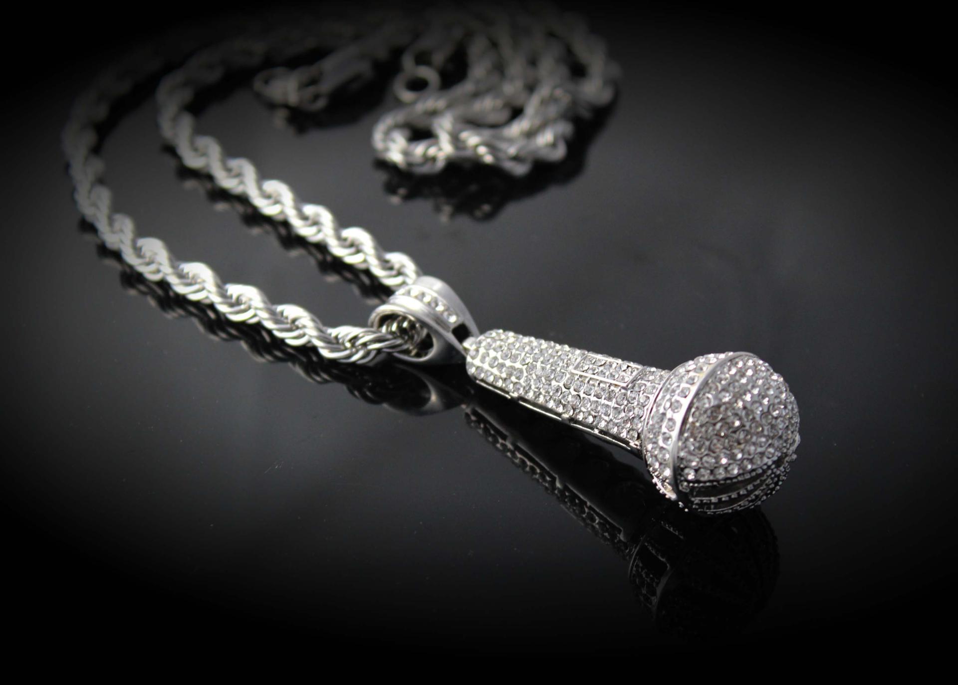 Crystal Microphone Pendant - Large Statement Size!