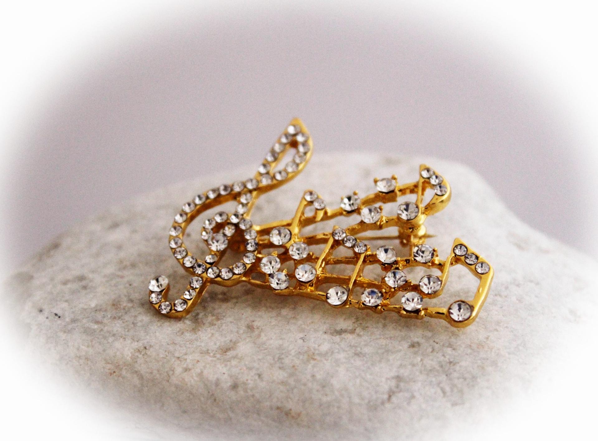 Music Note and Clef Brooch with Austrian Crystals